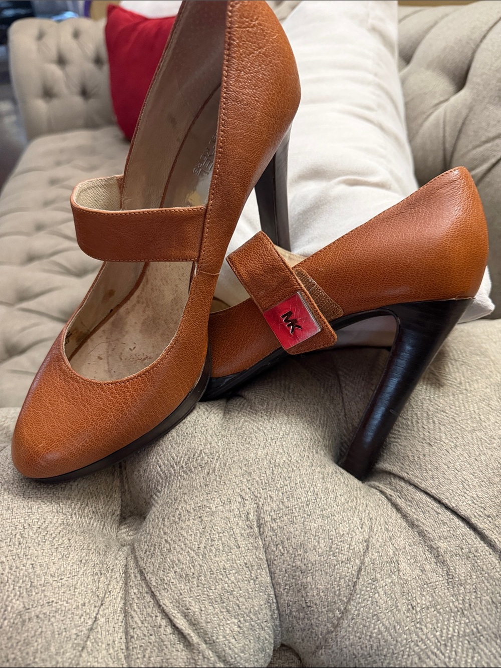 Michael Kors Cognac Leather Mary Jane Heels